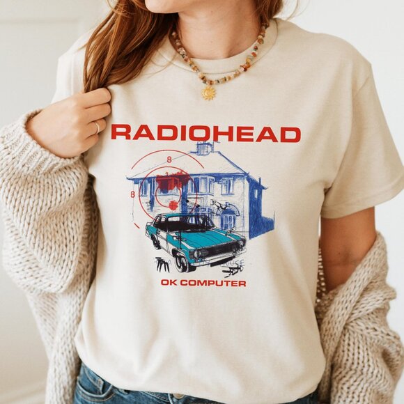 Tops - Vintage 90s Radiohead OK Computer T-shirt, Retro Radiohead tee unisex | Sand